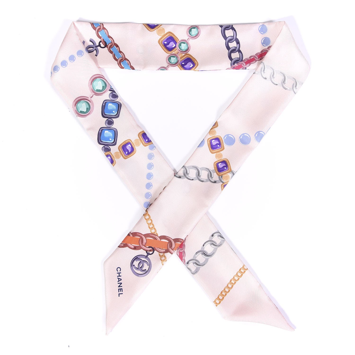 Chanel Silk Pearl CC Chain Slim Bandeau Scarf Pink 1 of 5
