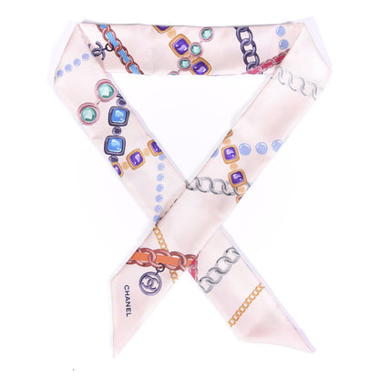 Chanel Silk Pearl CC Chain Slim Bandeau Scarf Pink 1 of 5