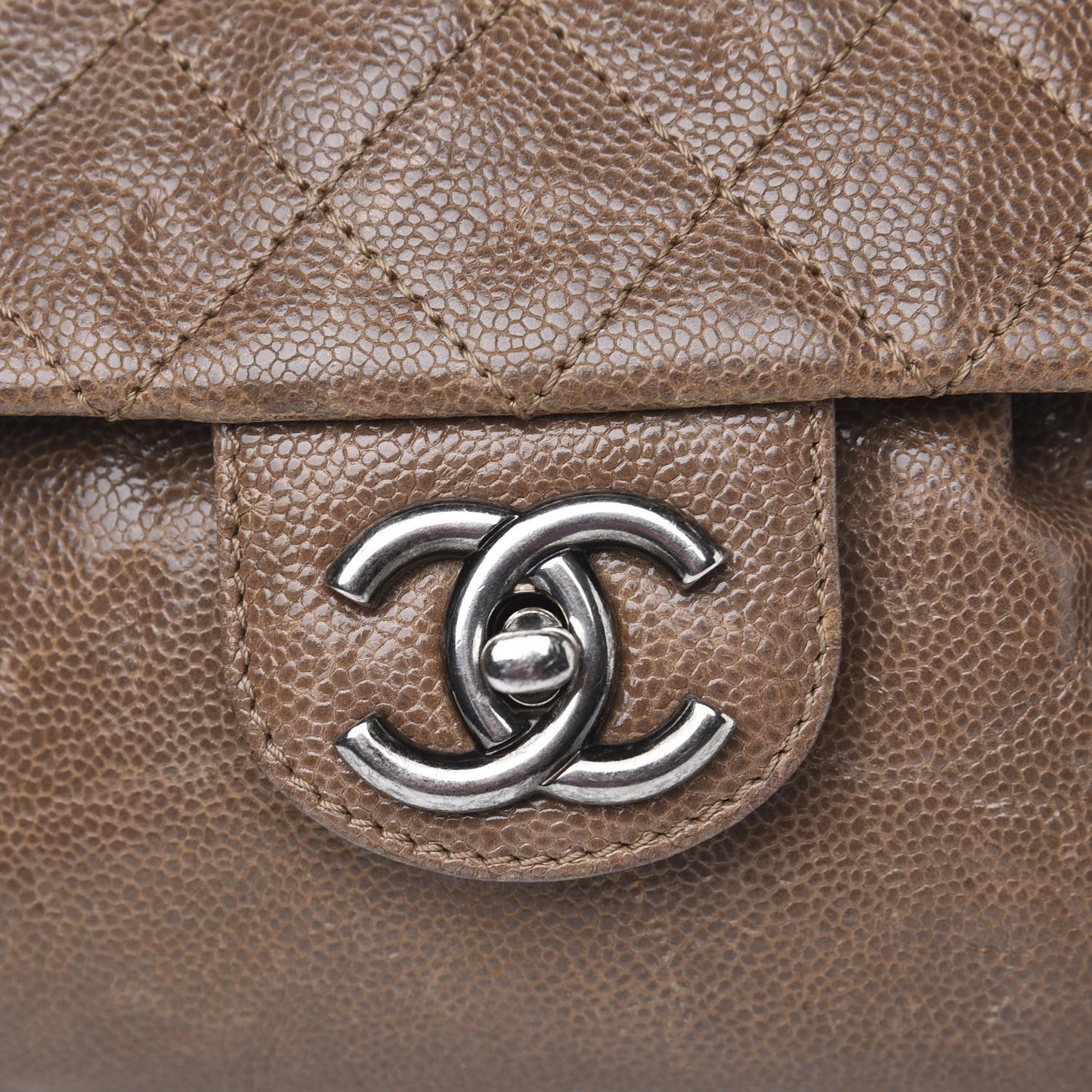 Caviar Quilted Medium Elastic Flap Brown