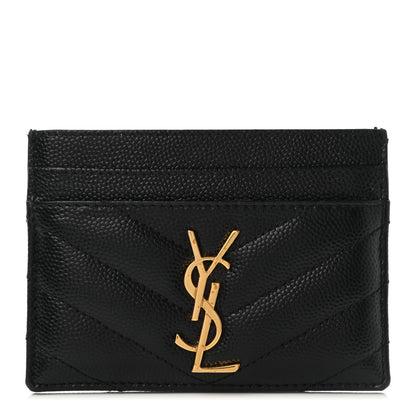 Saint Laurent Grain De Poudre Matelasse Chevron Monogram Credit Card Case Black 1 of 8