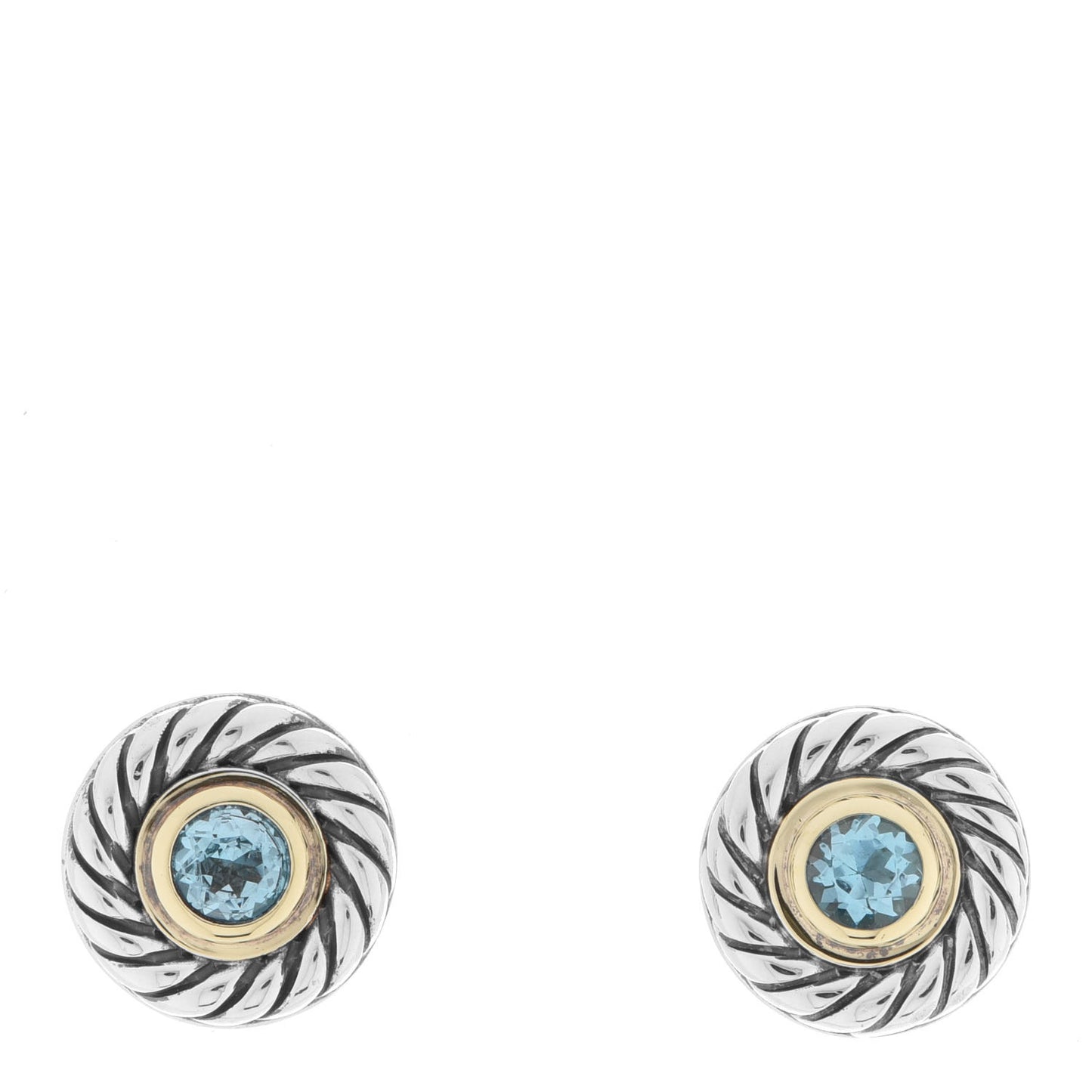 Sterling Silver 14K Yellow Gold Blue Topaz Cookie Cable Earrings