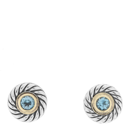 David Yurman Sterling Silver 14K Yellow Gold Blue Topaz Cookie Cable Earrings 6 of 10