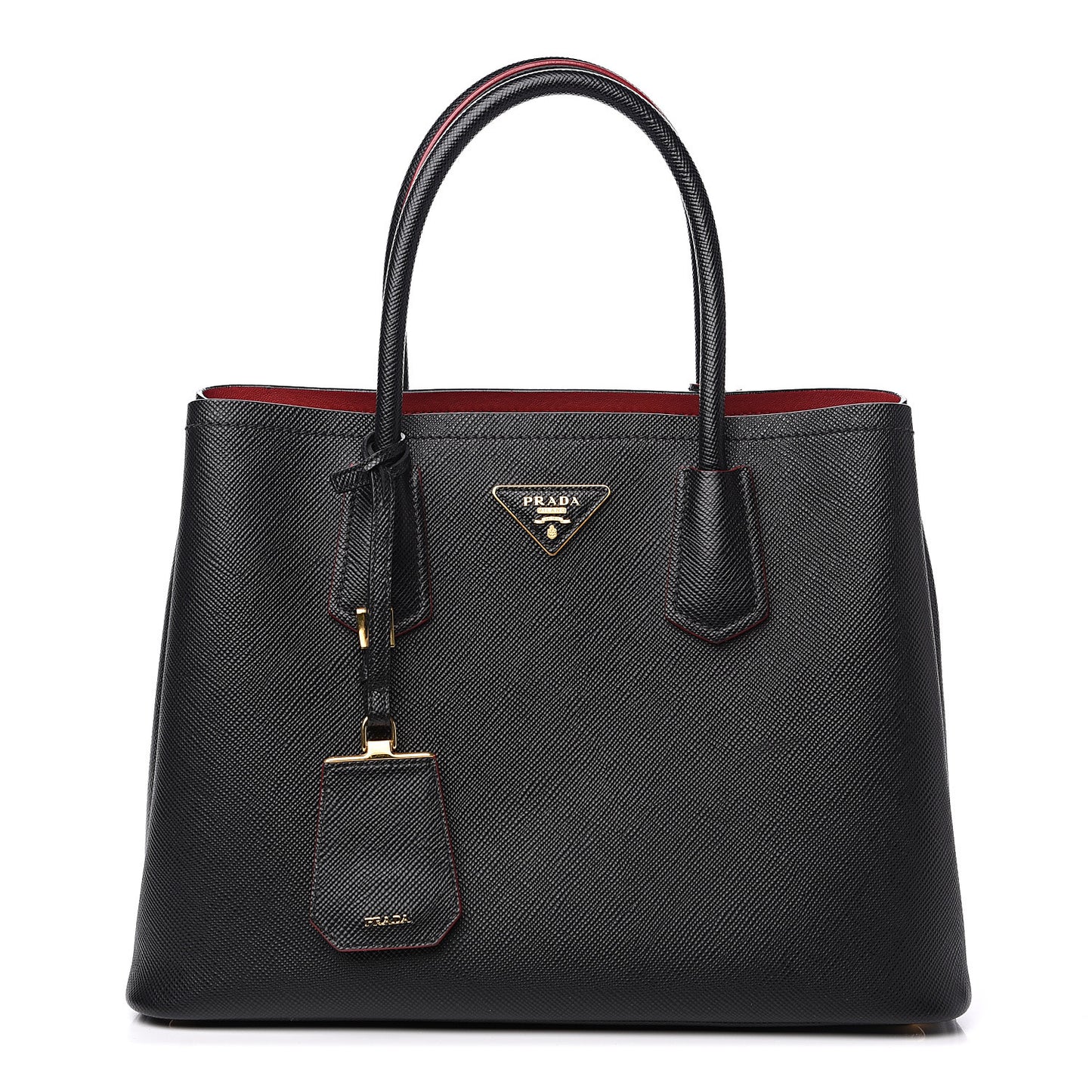 Saffiano Cuir Medium Double Bag Black Fuoco