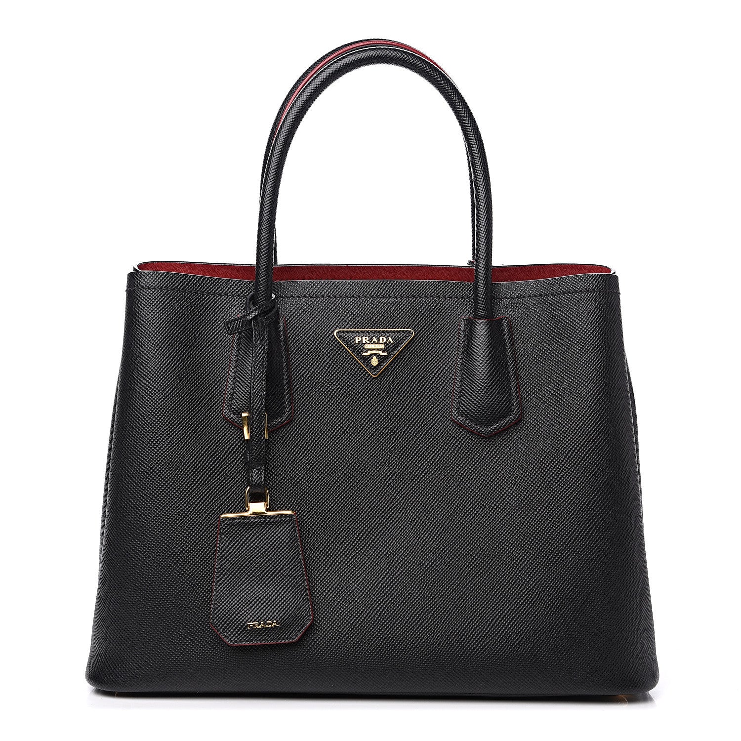 Prada Saffiano Cuir Medium Double Bag Black Fuoco 1 of 10