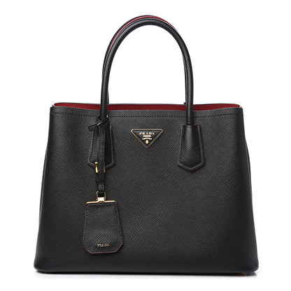 Prada Saffiano Cuir Medium Double Bag Black Fuoco 1 of 10