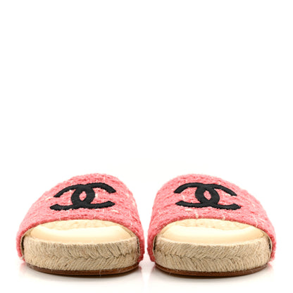 Chanel Tweed Grosgrain CC Mule Slide 35 Pink Black 2 of 9