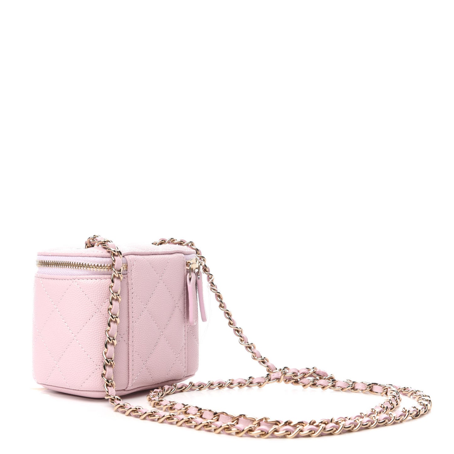 Caviar Quilted Mini Vanity Case With Chain Light Pink