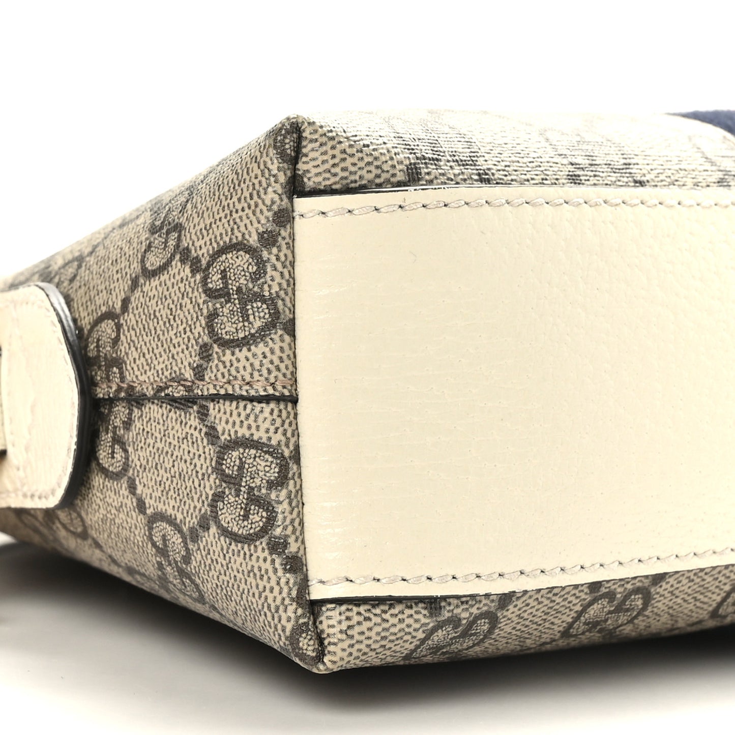 GG Supreme Monogram Textured Dollar Calfskin Web Small Ophidia Dome Shoulder Bag Beige Ebony Mystic White