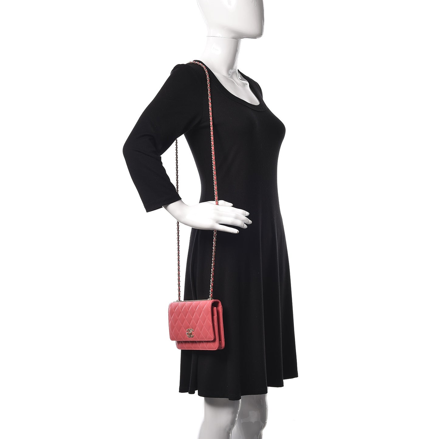 Lambskin Quilted Trendy CC Wallet On Chain WOC Bright Pink