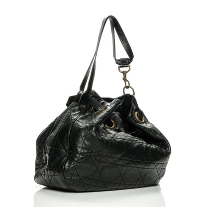 Christian Dior Lambskin Cannage Stitched Drawsting Tote Black 3 of 8