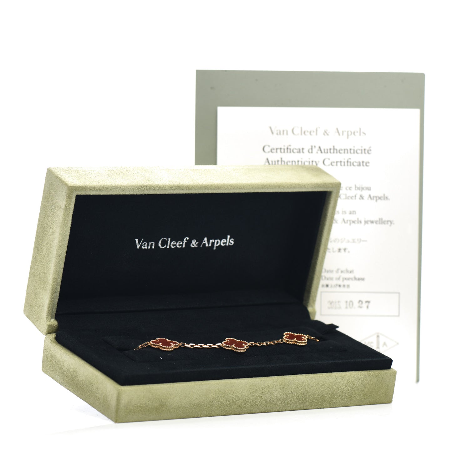 18K Yellow Gold Carnelian 5 Motifs Vintage Alhambra Bracelet