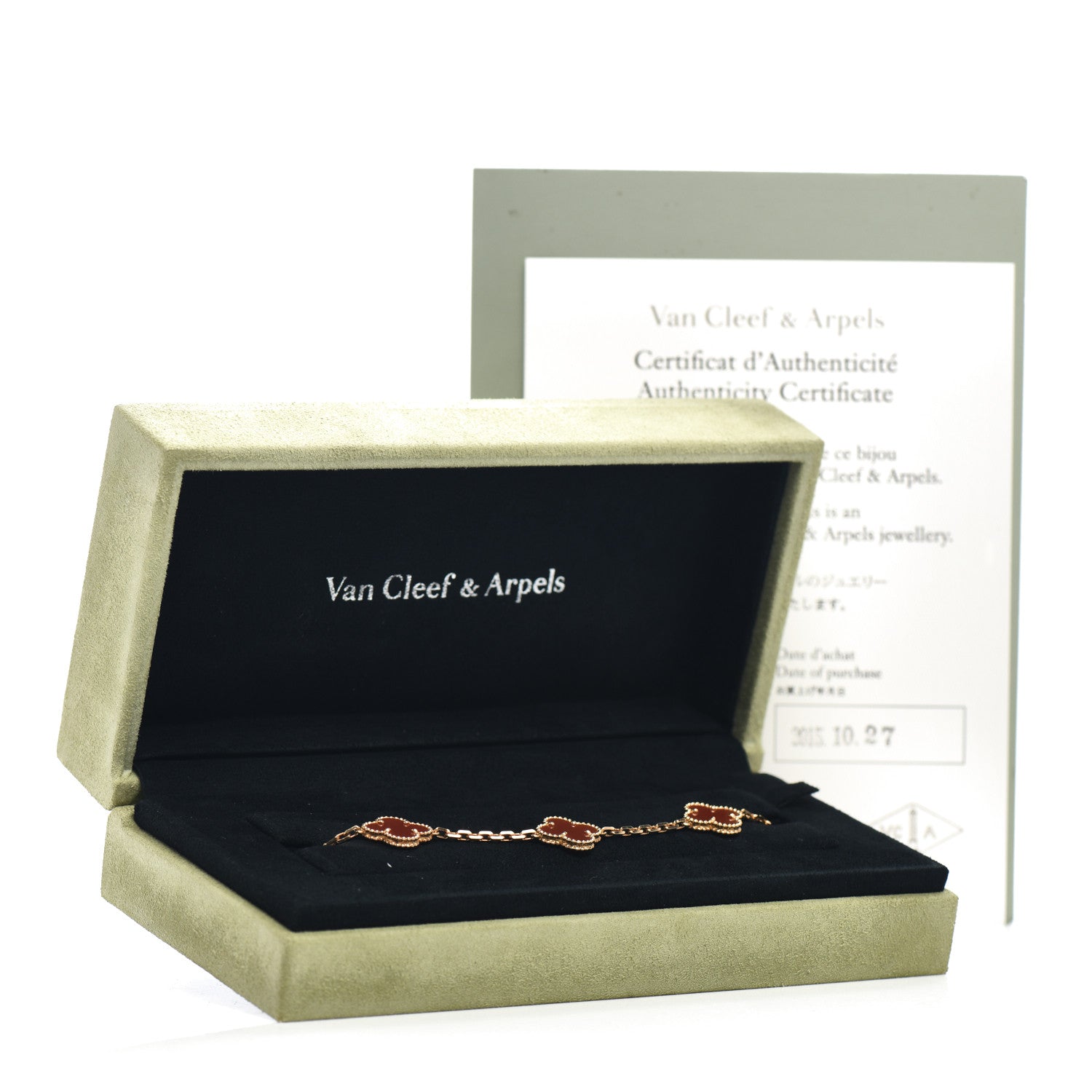 Van Cleef & Arpels 18K Yellow Gold Carnelian 5 Motifs Vintage Alhambra Bracelet 5 of 5