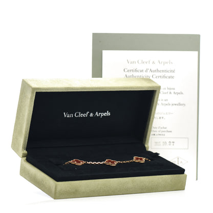 Van Cleef & Arpels 18K Yellow Gold Carnelian 5 Motifs Vintage Alhambra Bracelet 5 of 5