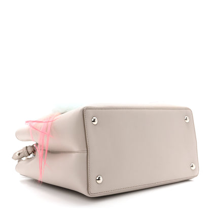 Fendi Vitello Dolce Fox Goat Bi-Color Sad Eyes Mirror Charm Petite 2Jours Tote Grigio Polvere Black 5 of 13