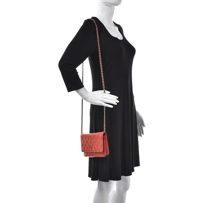 Chanel Patent Quilted Wallet On Chain WOC Coral 2 of 10