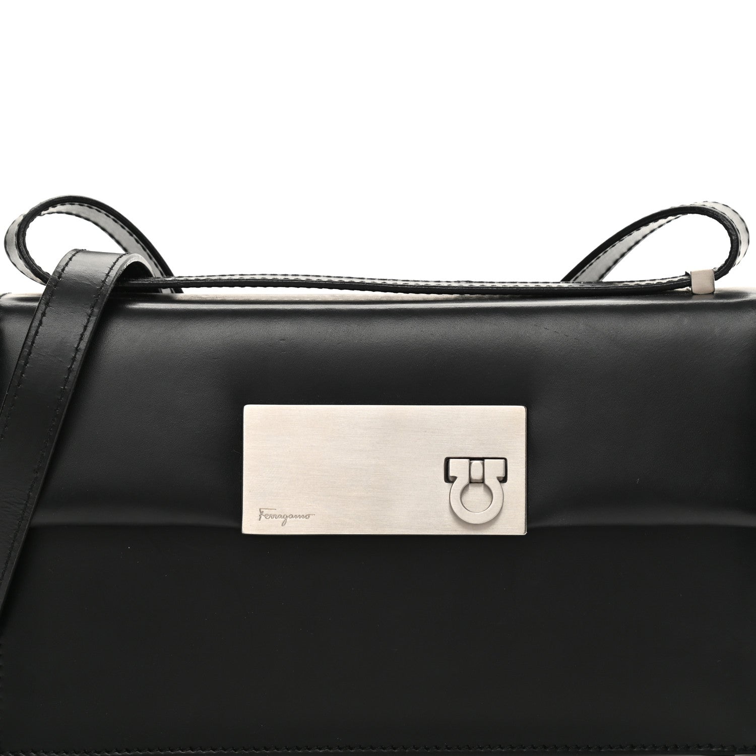 Salvatore Ferragamo Calfskin Gancio Shoulder Bag Black 7 of 12
