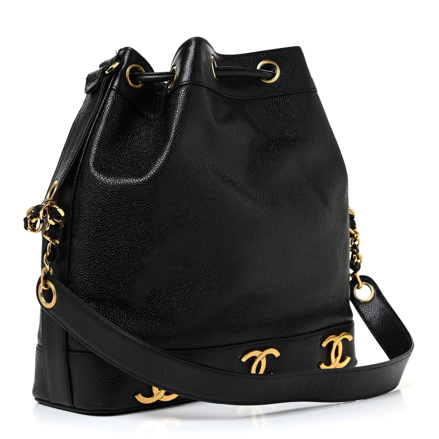 Caviar CC Drawstring Shoulder Bag Black