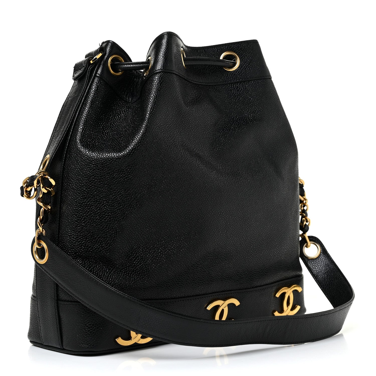 Chanel Caviar CC Drawstring Shoulder Bag Black 4 of 12