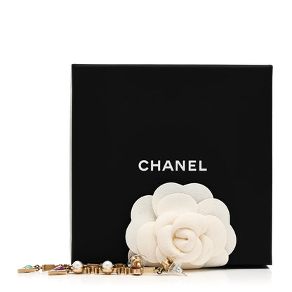 Chanel Pearl Enamel Logo Long Drop Earrings Gold 5 of 5