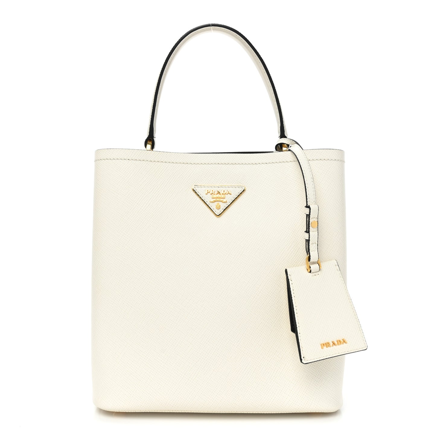 Saffiano Cuir Medium Panier Bucket Bag Bianco Black