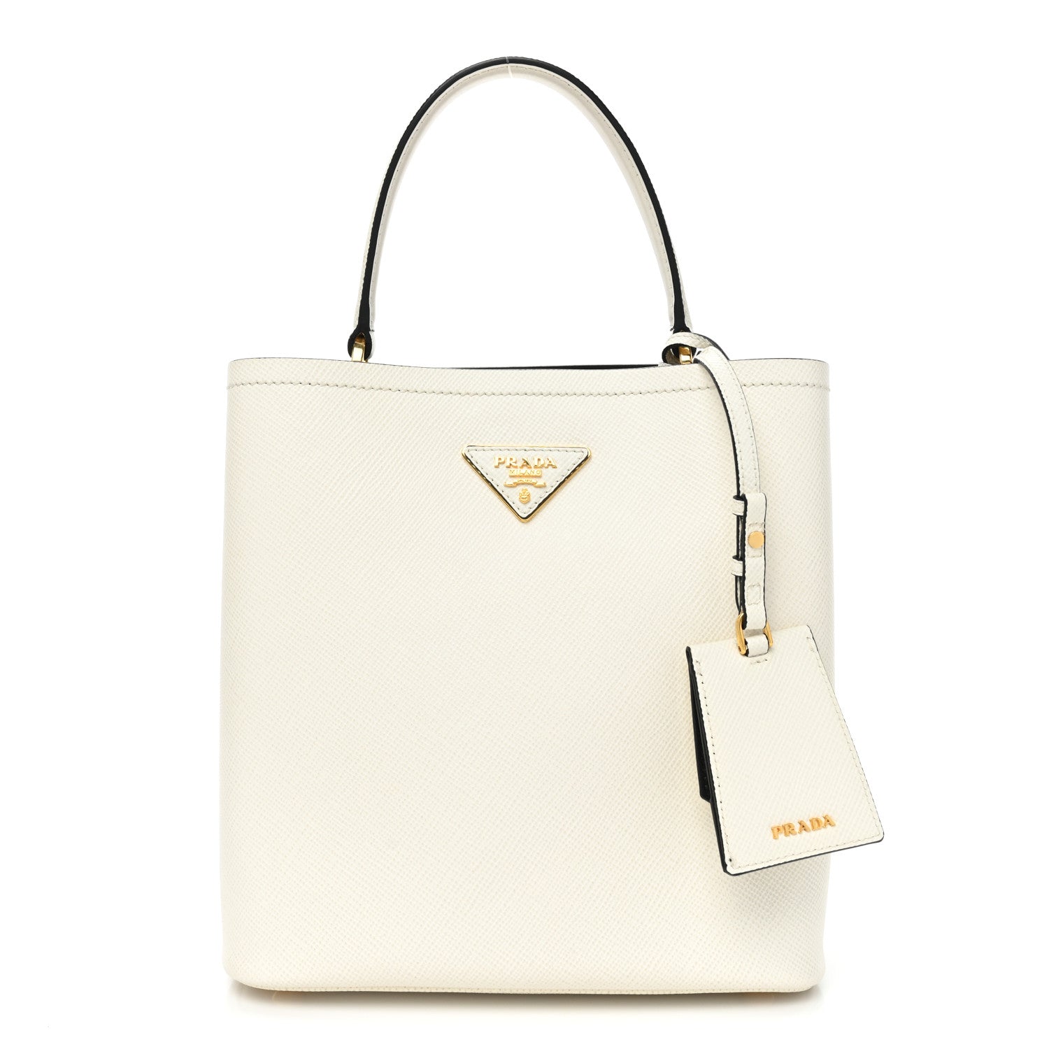 Prada Saffiano Cuir Medium Panier Bucket Bag Bianco Black 1 of 15