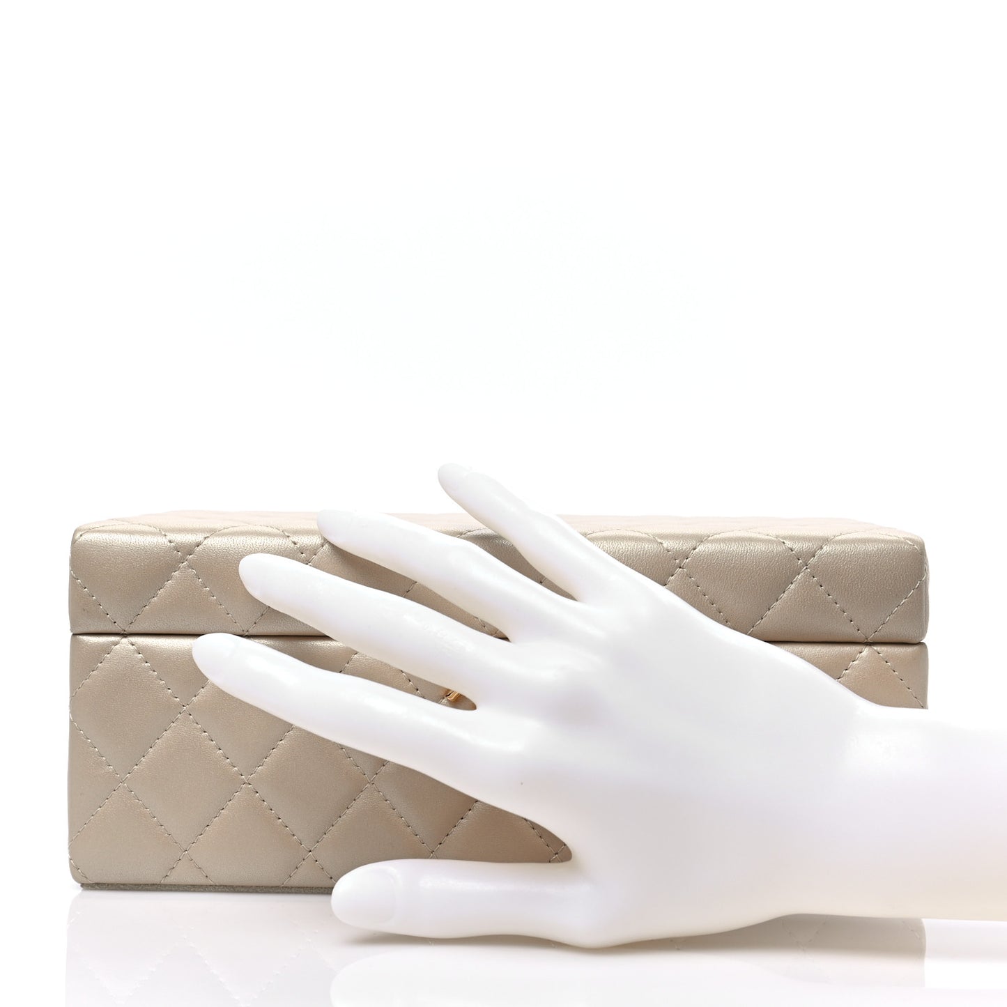 Iridescent Lambskin Quilted Jewelry Case Beige