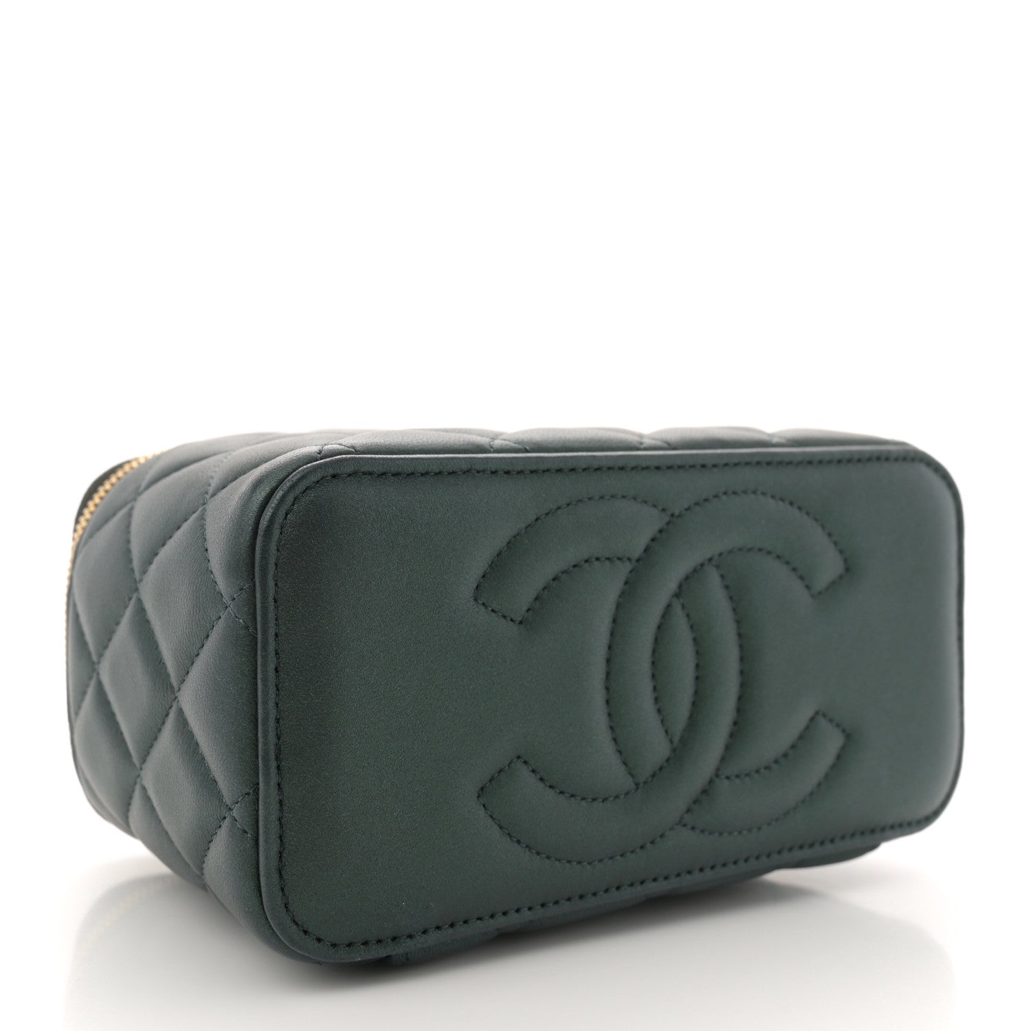 Chanel Iridescent Lambskin Quilted Small Top Handle Vanity Case With Chain Green 4 of 11
