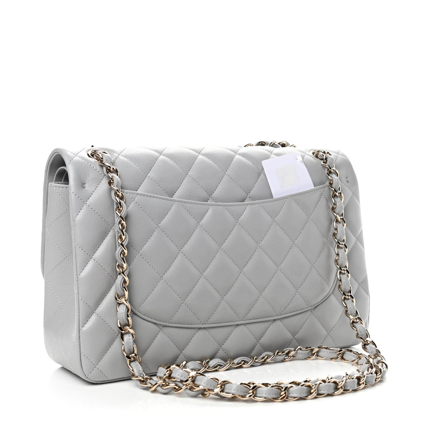 Caviar Quilted Jumbo Double Flap Grey