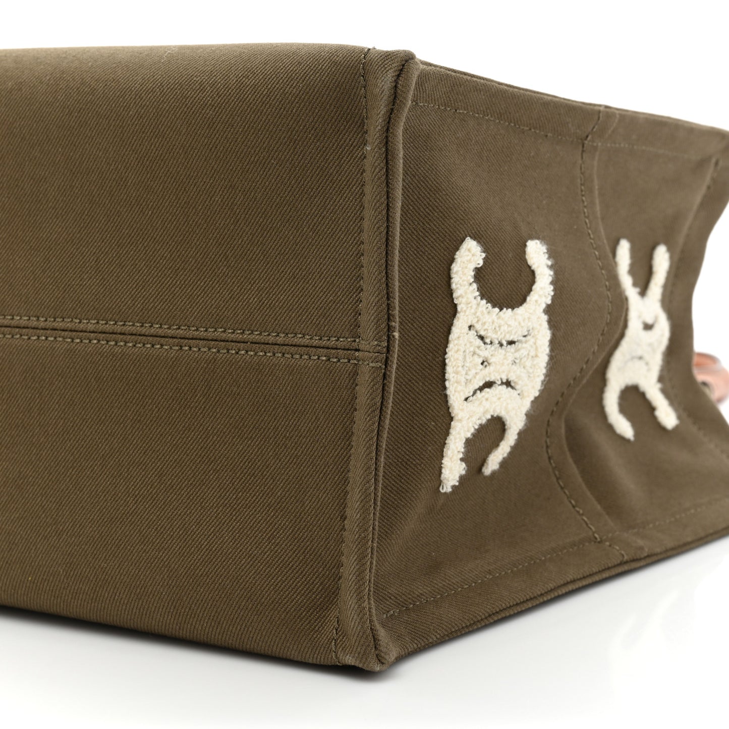 Canvas Calfskin Embroidered Triomphe Large Cabas Thais Khaki Tan