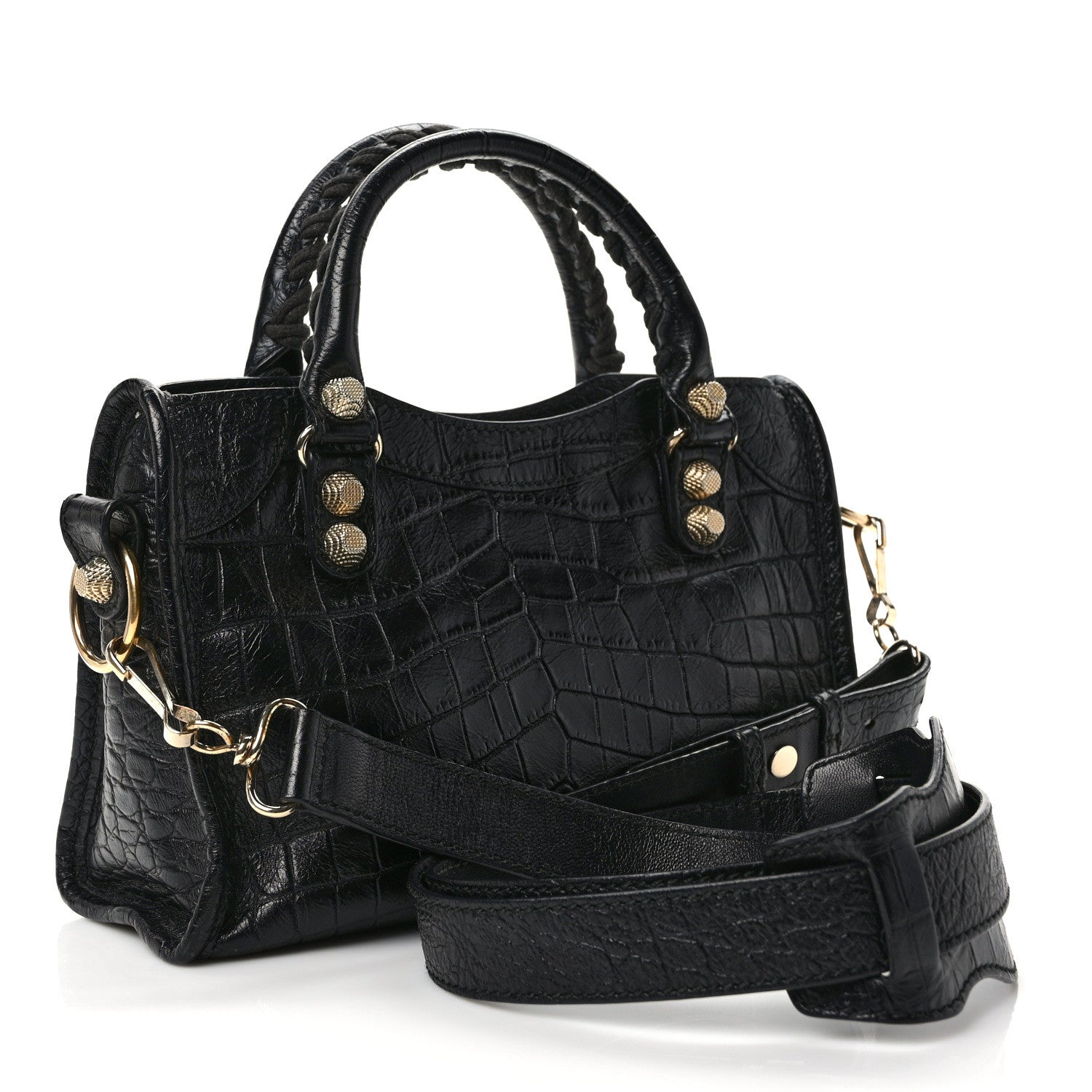 Balenciaga Calfskin Giant 12 Gold Hardware Crocodile Embossed Mini City Black 3 of 9