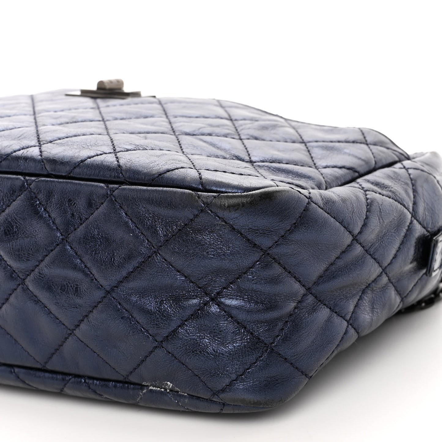 Metallic Aged Calfskin Quilted Medium Reissue Camera Case Bag Blue