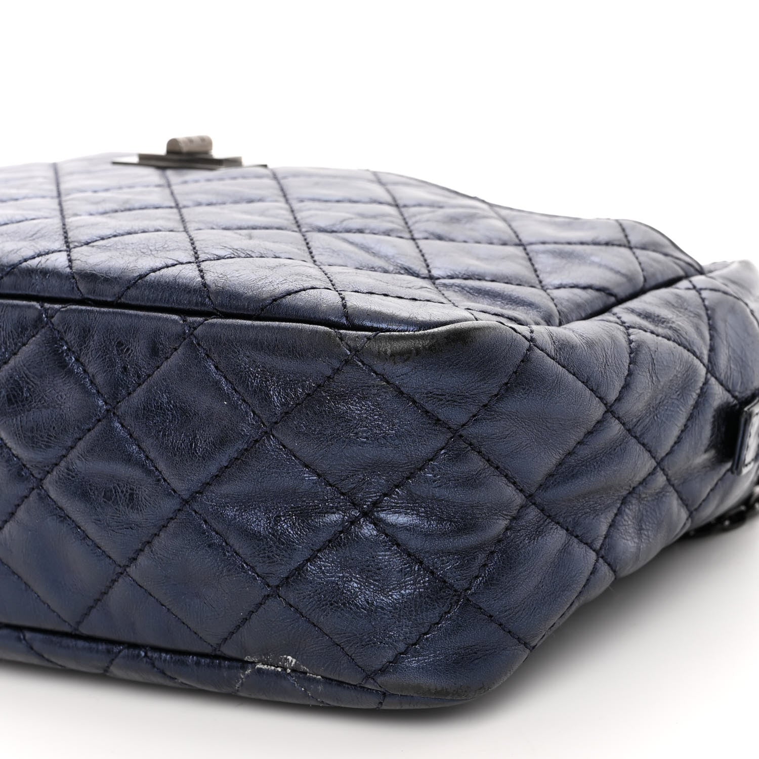 Chanel Metallic Aged Calfskin Quilted Medium Reissue Camera Case Bag Blue 10 of 11