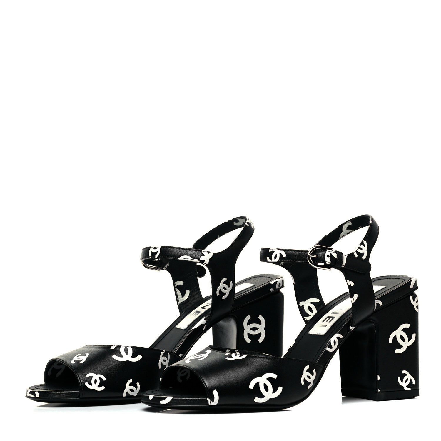 Chanel Printed Lambskin CC Sandals 36 Black White 3 of 7