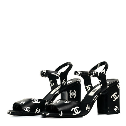 Chanel Printed Lambskin CC Sandals 36 Black White 3 of 7