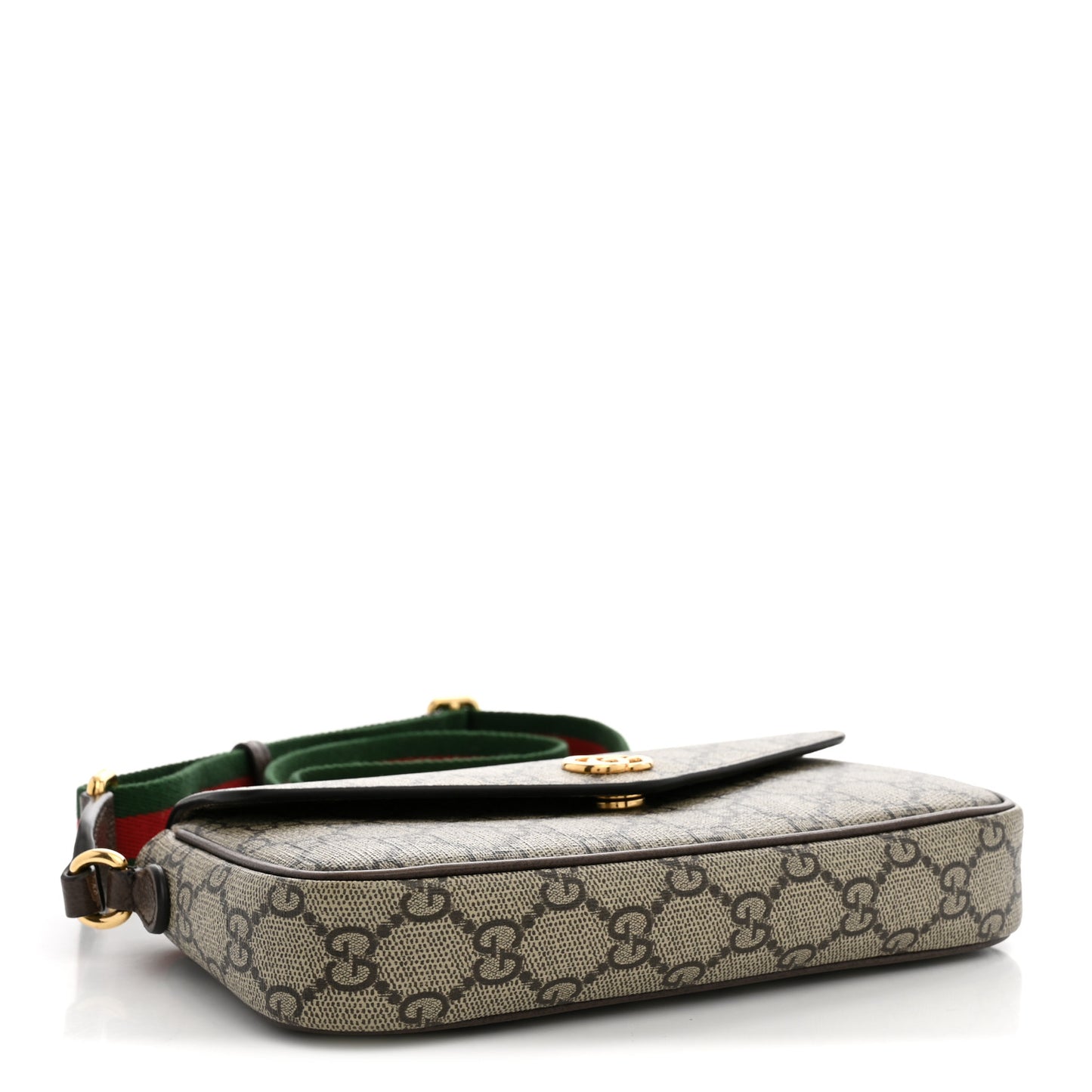 GG Supreme Monogram Textured Dollar Calfskin Web Mini Ophidia Envelope Shoulder Bag Beige Ebony