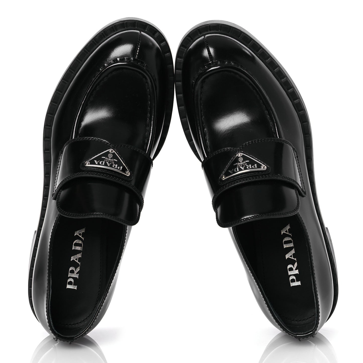 Spazzolato Metal Triangle Logo 50mm Loafers 38.5 Black
