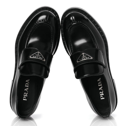 Prada Spazzolato Metal Triangle Logo 50mm Loafers 38.5 Black 2 of 13