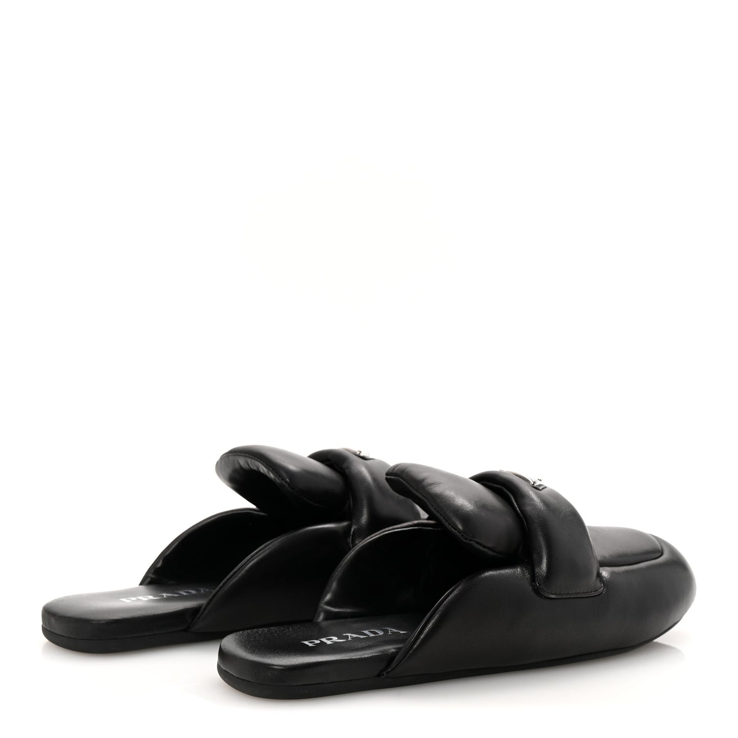 Nappa Soft Padded Metal Triangle Logo Lug Sole 20mm Mules 40.5 Black