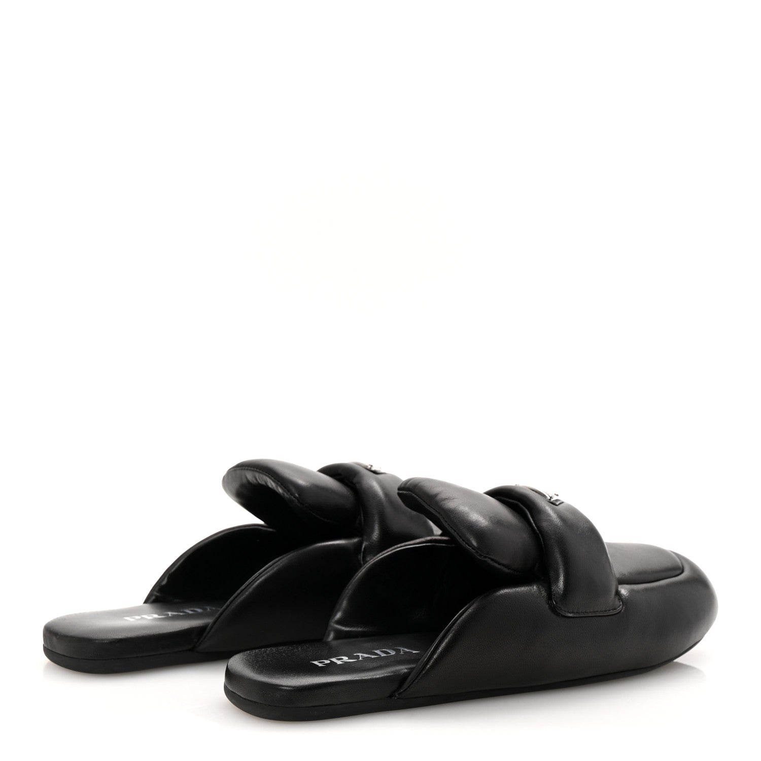 Prada Nappa Soft Padded Metal Triangle Logo Lug Sole 20mm Mules 40.5 Black 5 of 7
