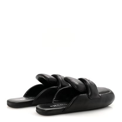 Prada Nappa Soft Padded Metal Triangle Logo Lug Sole 20mm Mules 40.5 Black 5 of 7