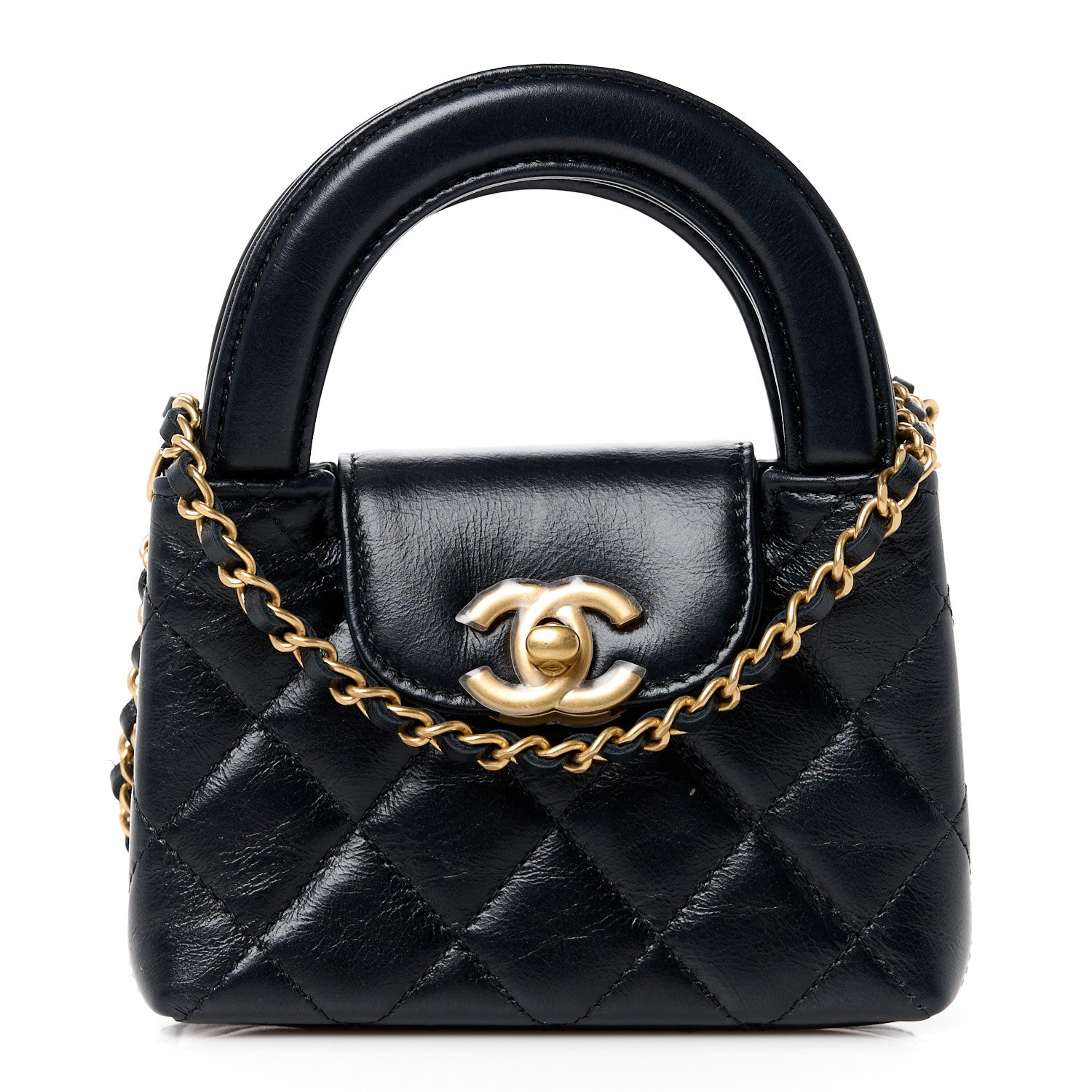 Chanel Shiny Aged Calfskin Quilted Mini Nano Kelly Shopper Black 1 of 11