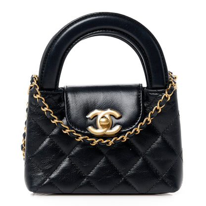 Chanel Shiny Aged Calfskin Quilted Mini Nano Kelly Shopper Black 1 of 11