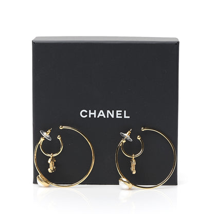Chanel Pearl CC Tags Hoop Earrings Gold 5 of 5