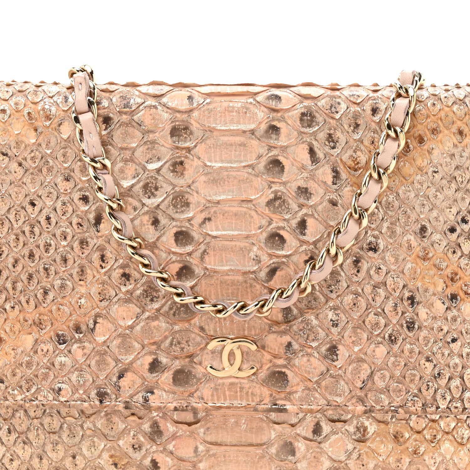 Chanel Metallic Snakeskin Wallet On Chain WOC Ivory Gold 9 of 14