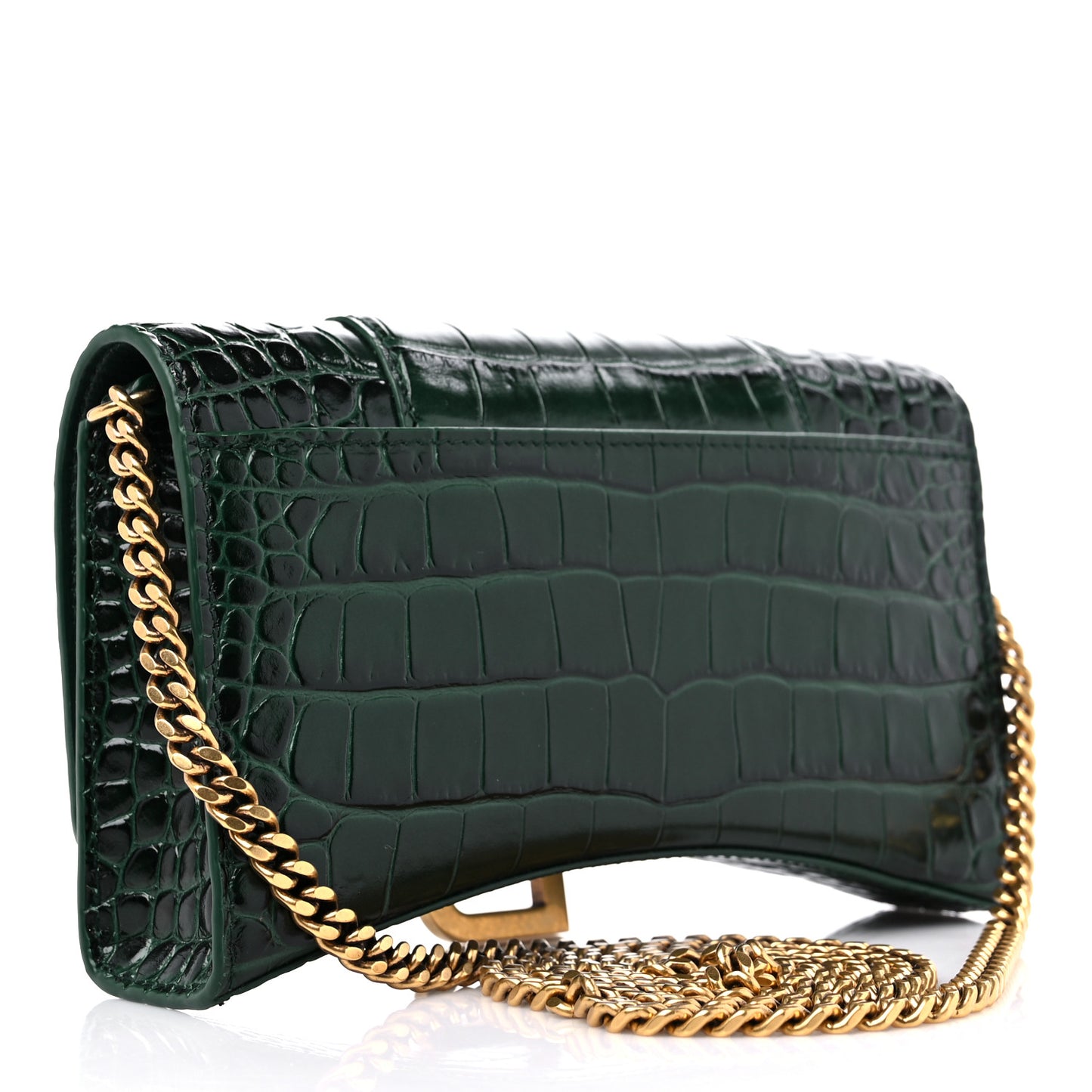 Shiny Calfskin Crocodile Embossed Hourglass Chain Bag Forest Green
