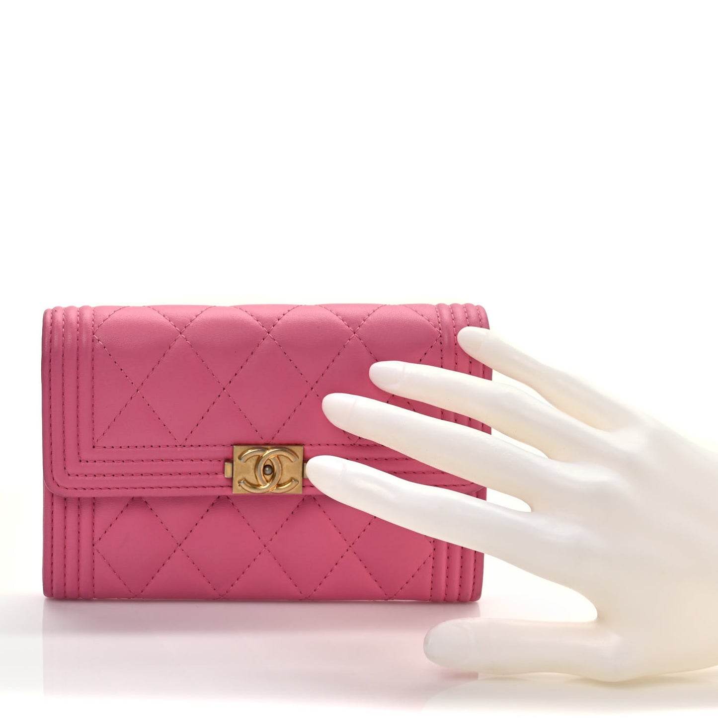 Lambskin Quilted Medium Boy Flap Wallet Pink