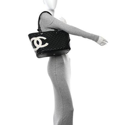 Chanel Calfskin Quilted Large Cambon Tote Black White 1 of 12