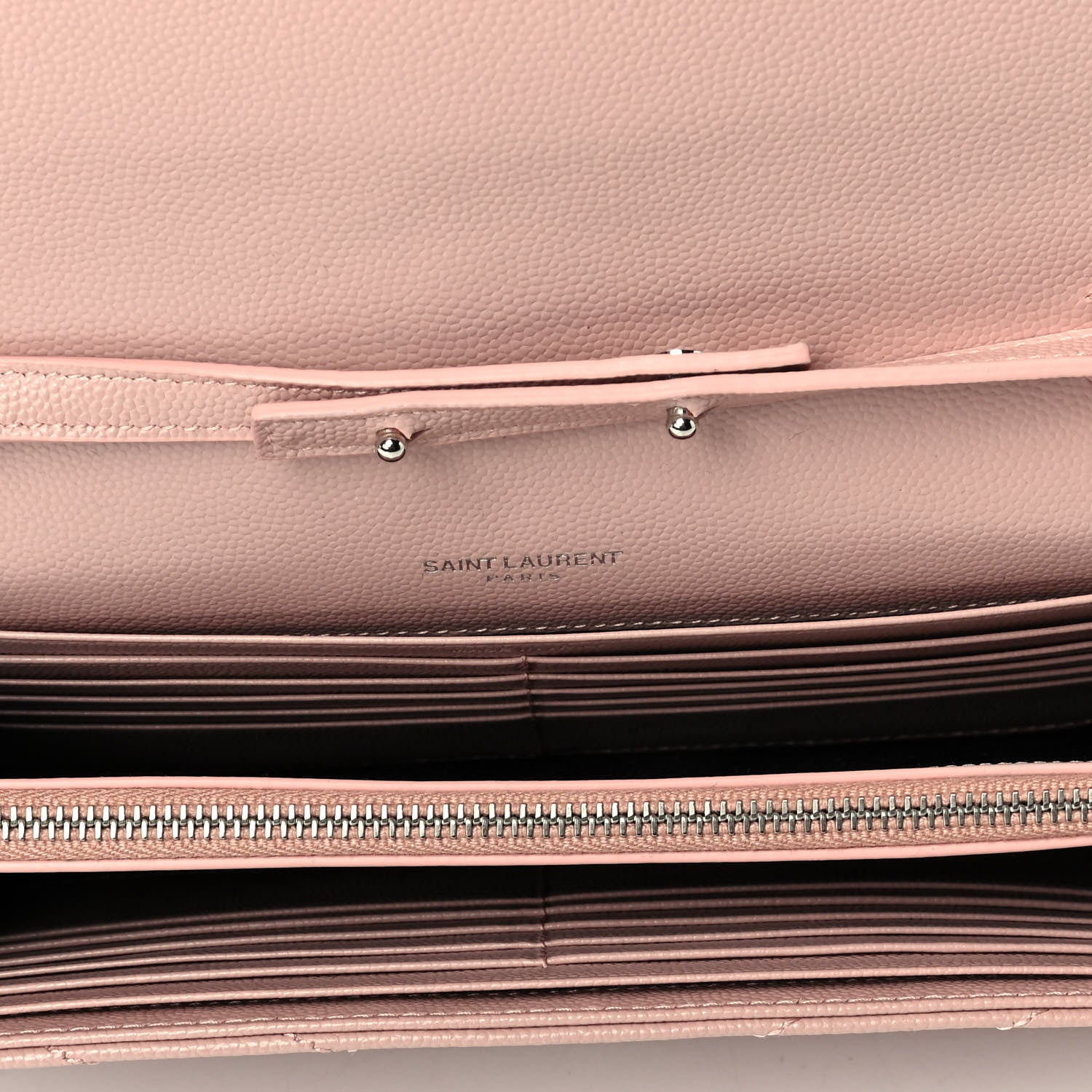 Saint Laurent Grain De Poudre Matelasse Chevron Monogram Chain Wallet Pale Pink 4 of 5