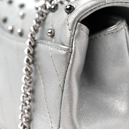 Chanel Metallic Lambskin Chevron Quilted Studded Extra Mini Flap Silver 12 of 13