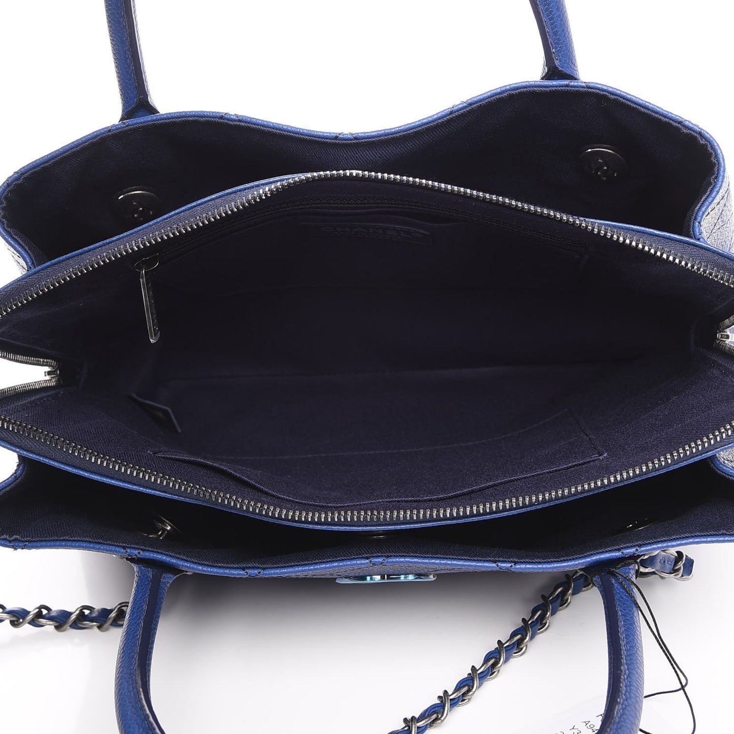 Grained Vegetal Calfskin Small Urban Shopping Tote Navy